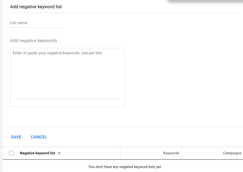 negative keywords list, създаване на списък с негативни думи в Гугъл адс | Webselo.com™ – Уебсайтове, онлайн магазини и дигитален маркетинг създаване на списък с отирцателни ключови думи в Google Ads