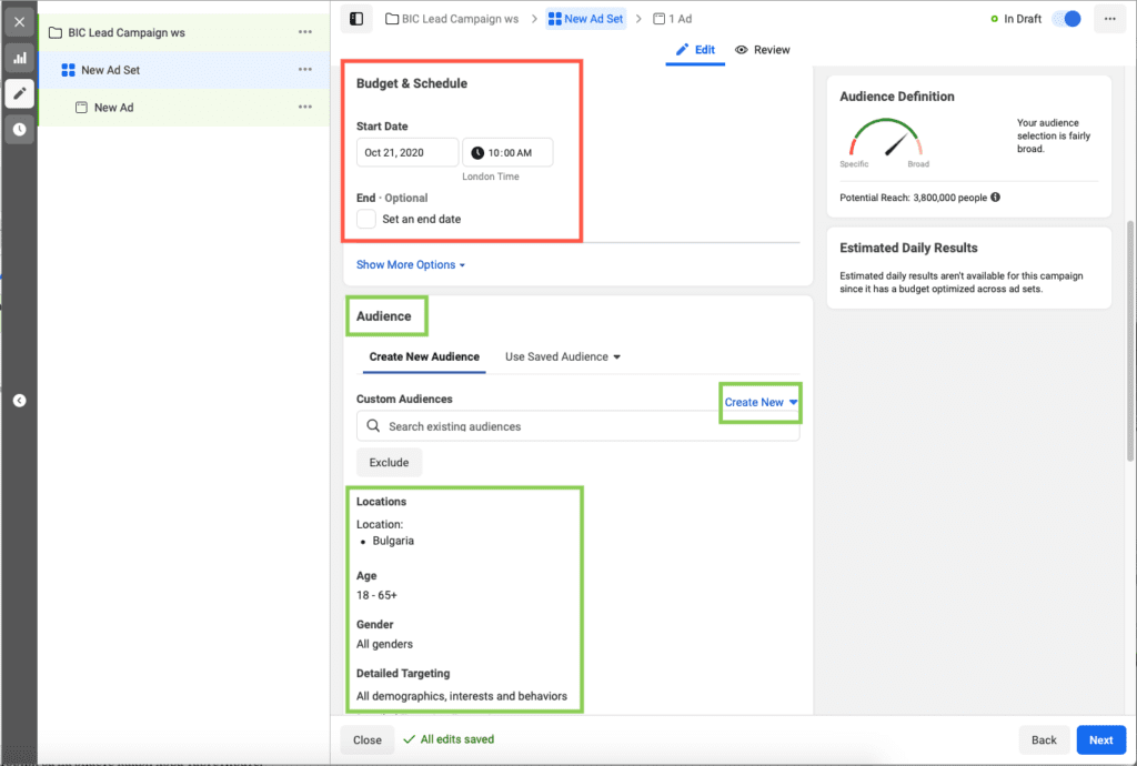 бюджет и аудитории на ниво кампания в рекламата във фейсбук | Webselo.com™ – Уебсайтове, онлайн магазини и дигитален маркетинг разширени настройки на ниво кампания във facebook ads