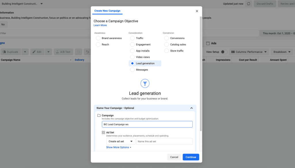 избор на цел на кампанията във facebok ads, платена реклама във фейсбук | Webselo.com™ – Уебсайтове, онлайн магазини и дигитален маркетинг lead generation campaign objective, цел на кампанията