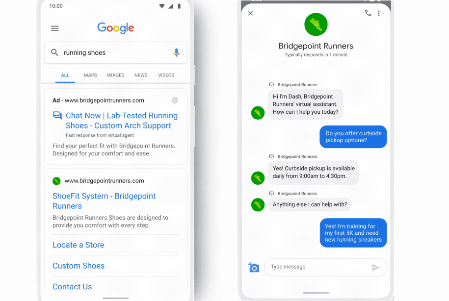 Business Messages от Google Search | Webselo.com™ – Уебсайтове, онлайн магазини и дигитален маркетинг Пример за новата функция на Search - Business Messages