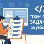 Жена попълва техническо задание за уебсайт – илюстрация с чеклист и компютър