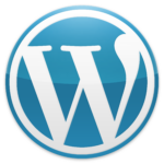 Close-up of the WordPress logo: blue circular emblem with a white 'W' in the center