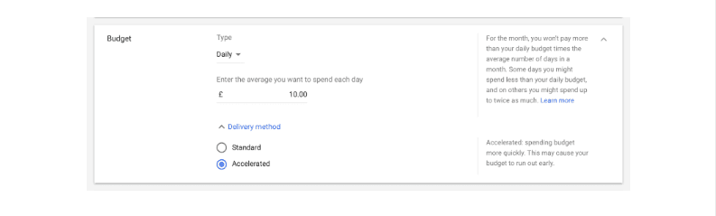 задаване на рекламен бюджет в google ads