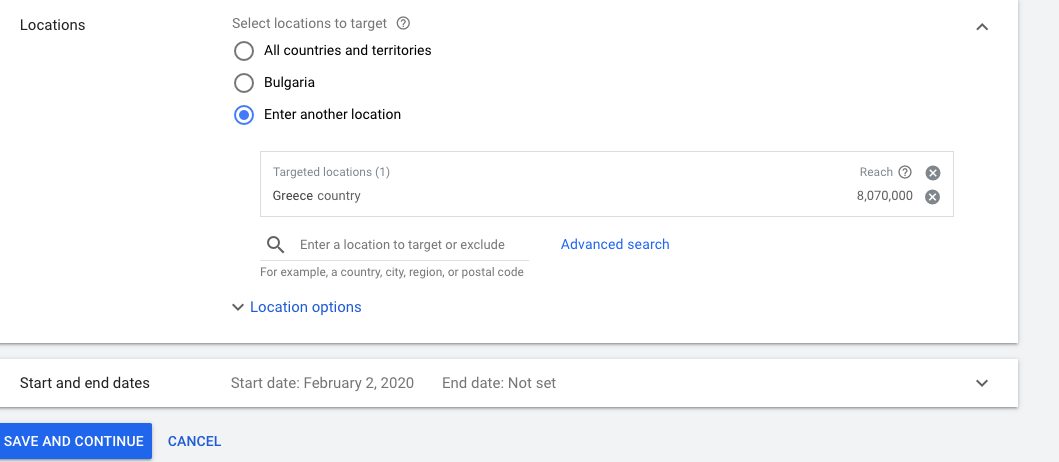 google ads & google shopping локации