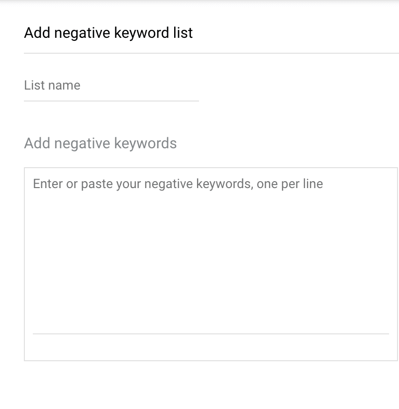 negative keyword list, списък с негативни ключови думи