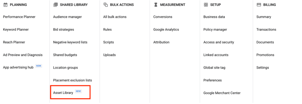 Google Ads Asset Library