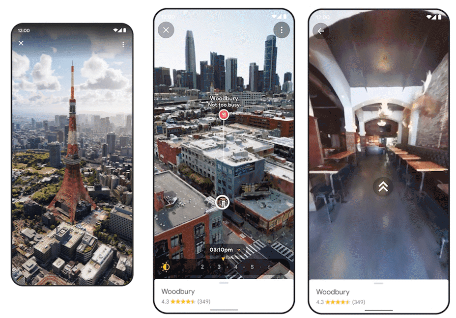 Примери за едни от новите функции на Google Maps.