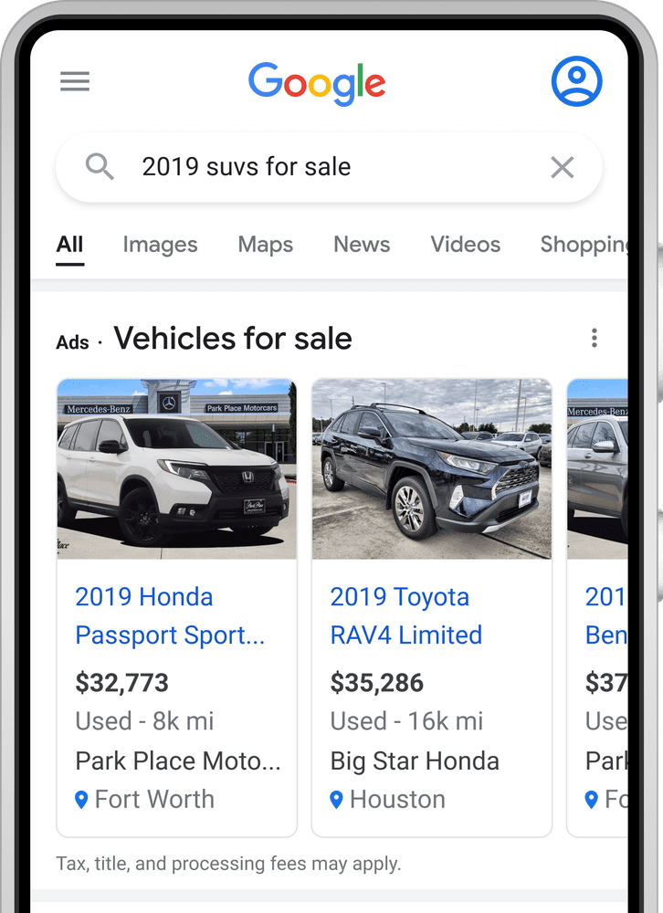 Пример за Vehicle Listing Ad в Search