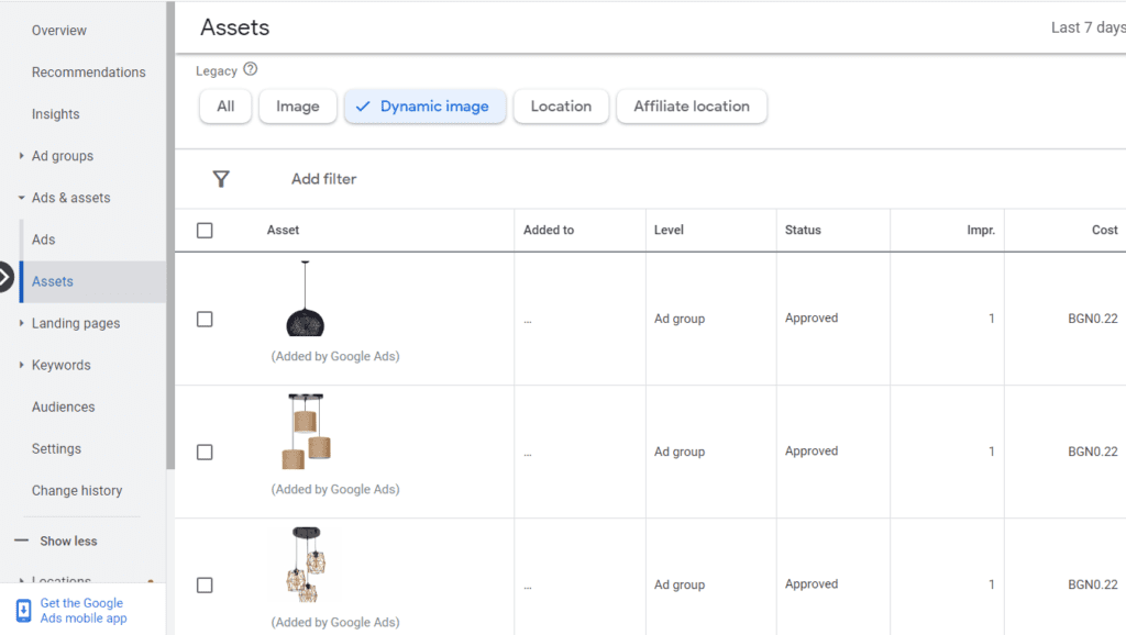 Dynamic image assets в Google Ads
